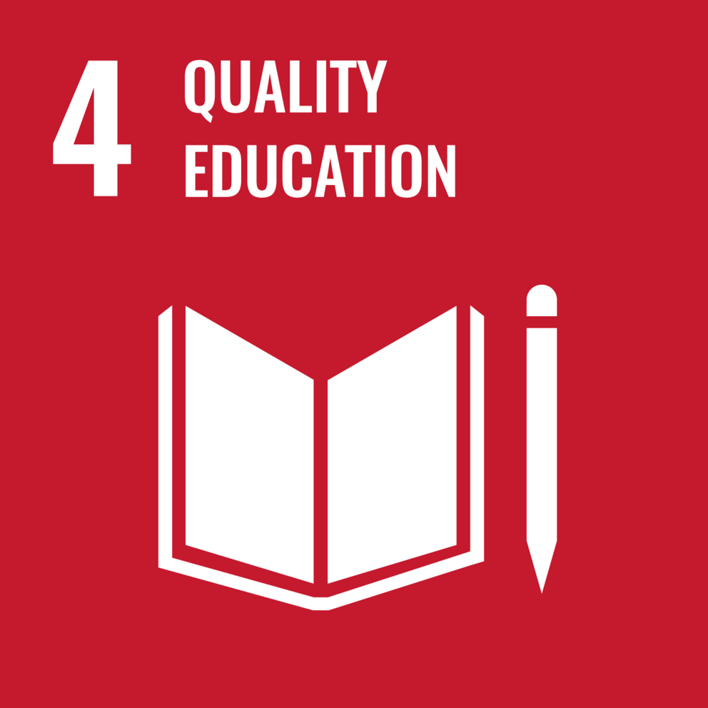 Red logo with a book symbol and the lettering Quality Education