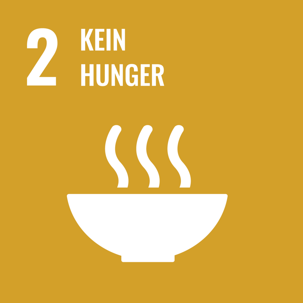 Yellow logo with an eating symbol with the lettering Zero Hunger