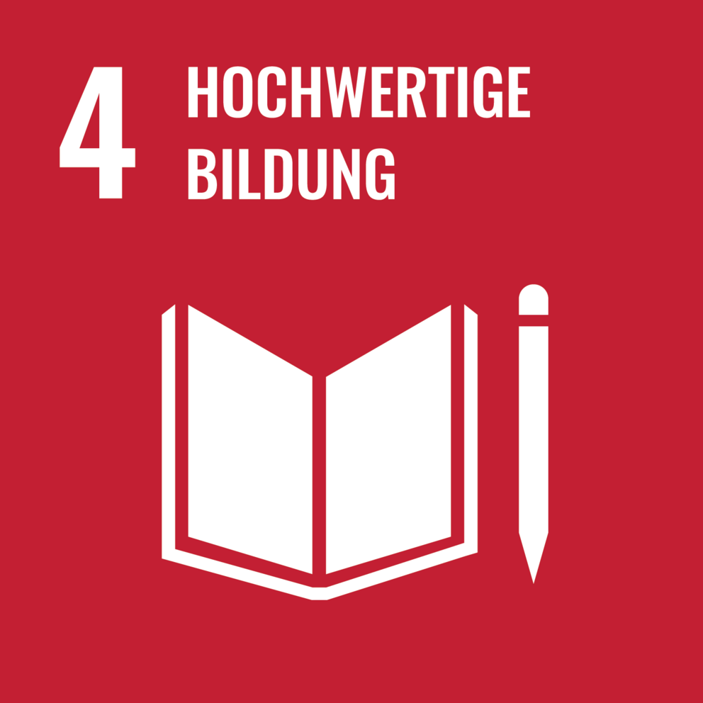 Rotes Logo mit einem Buch Symbol und dem Schriftzug Hochwertige Bildung
