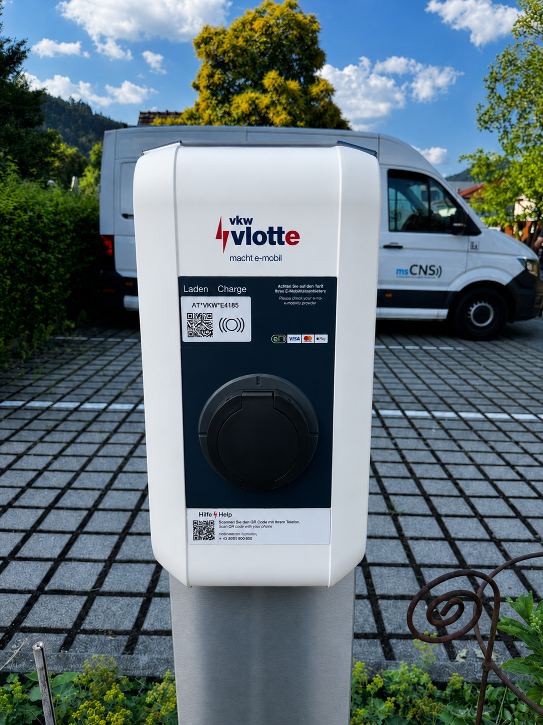 EV charging station in the parking area at Hotel Mohren in Rankweil, Vorarlberg